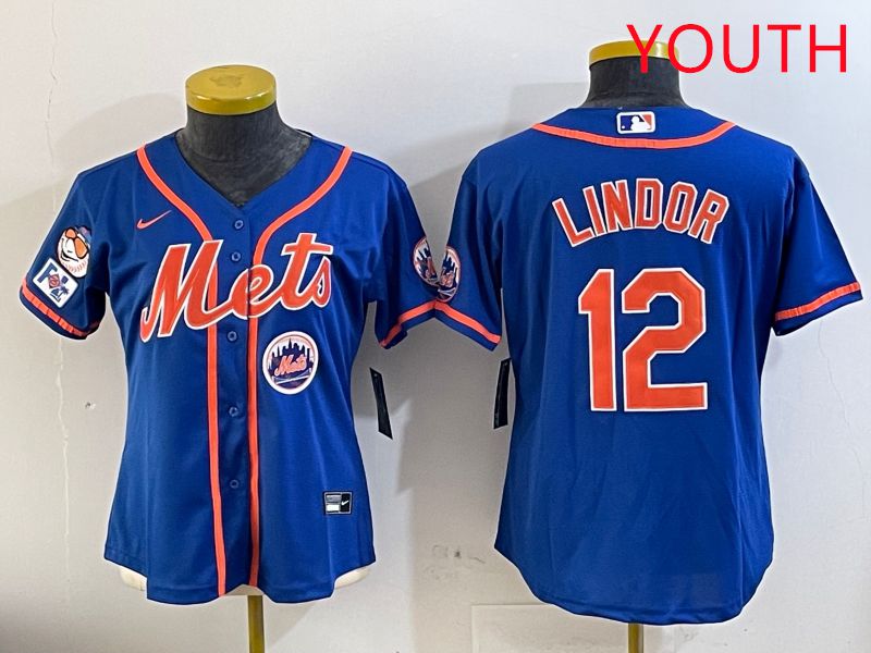 Youth New York Mets #12 Lindor Blue Game Fashion 2025 Nike MLB Jersey style 5